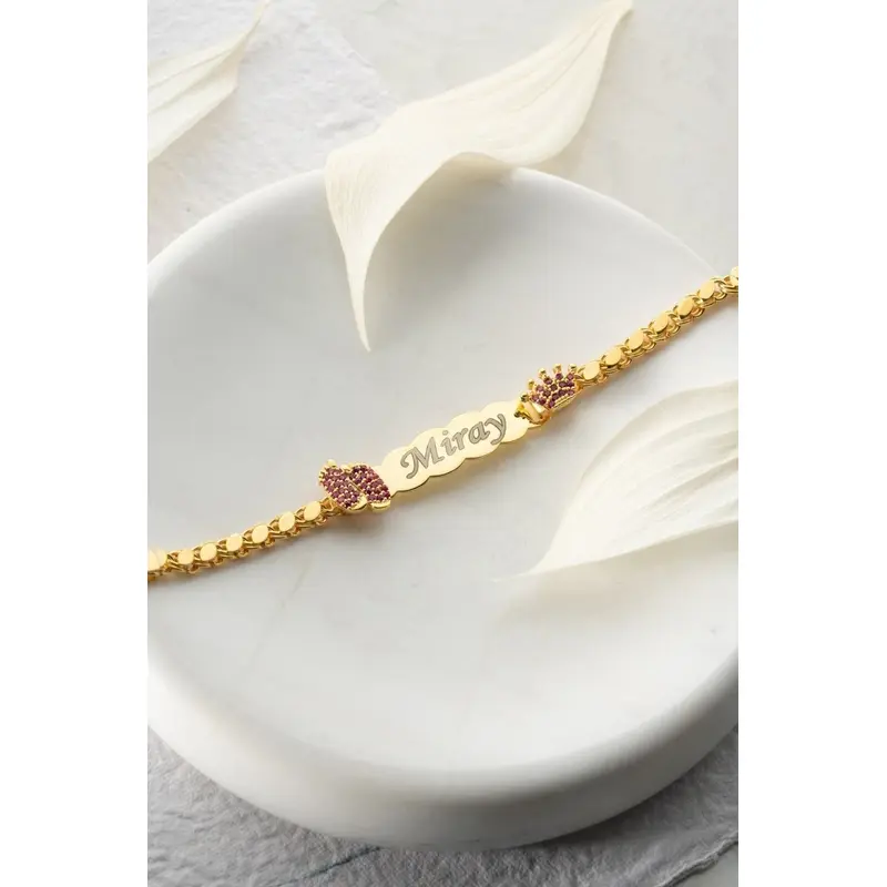 Personalized Sterling Silver Kids Bracelet | Custom Pink Feet & Name Engraving | Adjustable Figaro Chain Children's Gift