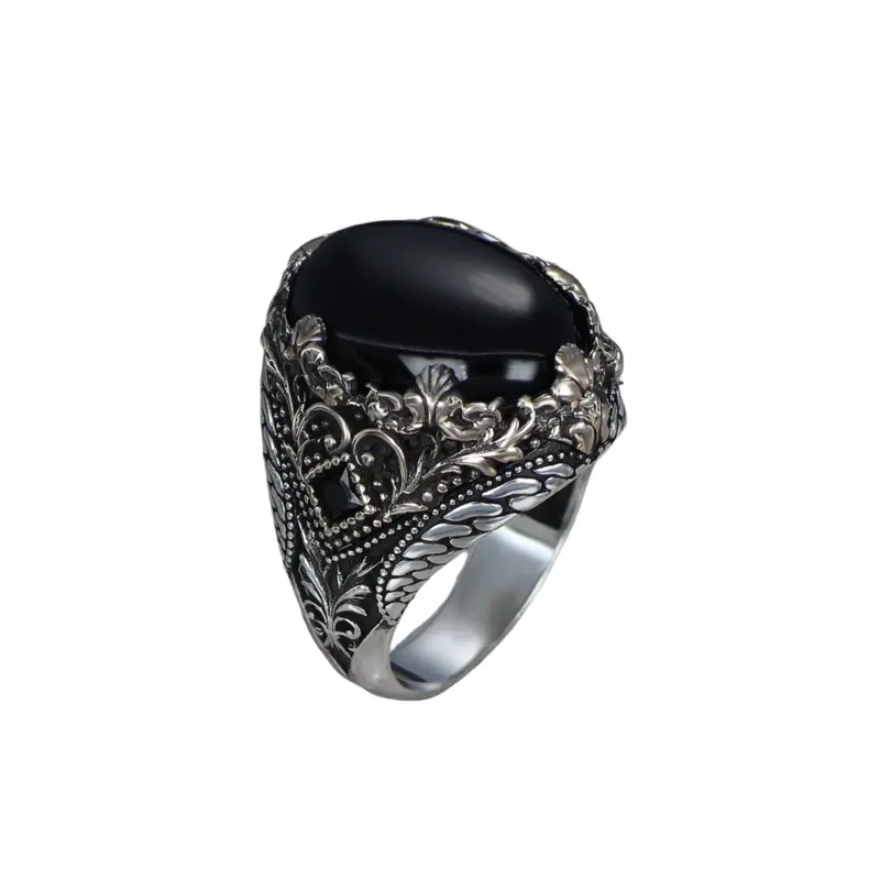 Premium Men's 925 Sterling Silver Ring with Natural Onyx Stone  Handcrafted Elegance for Him