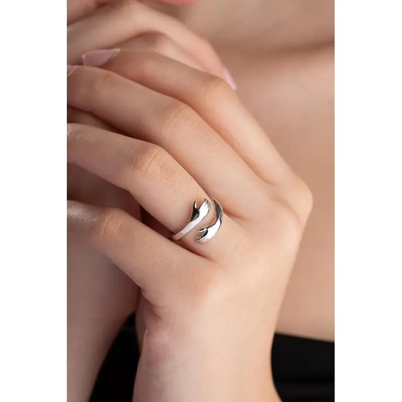 Rhodium Plated Wrapped Hands Adjustable Ring - 925 Sterling Silver Unity Jewelry