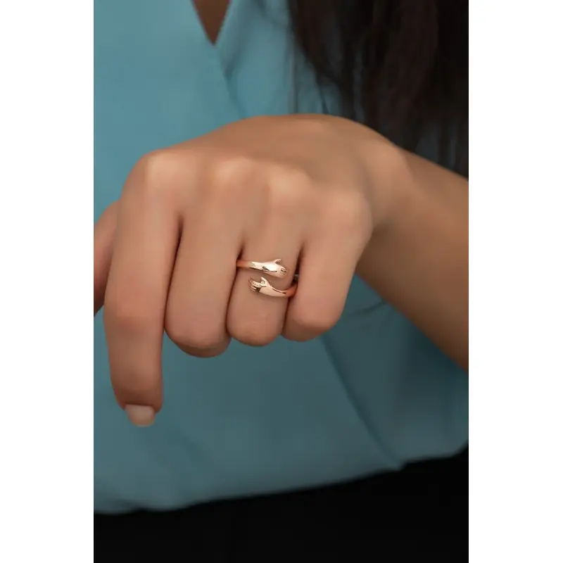 Rose Gold Plated Sterling Silver Hugging Hands Adjustable Ring