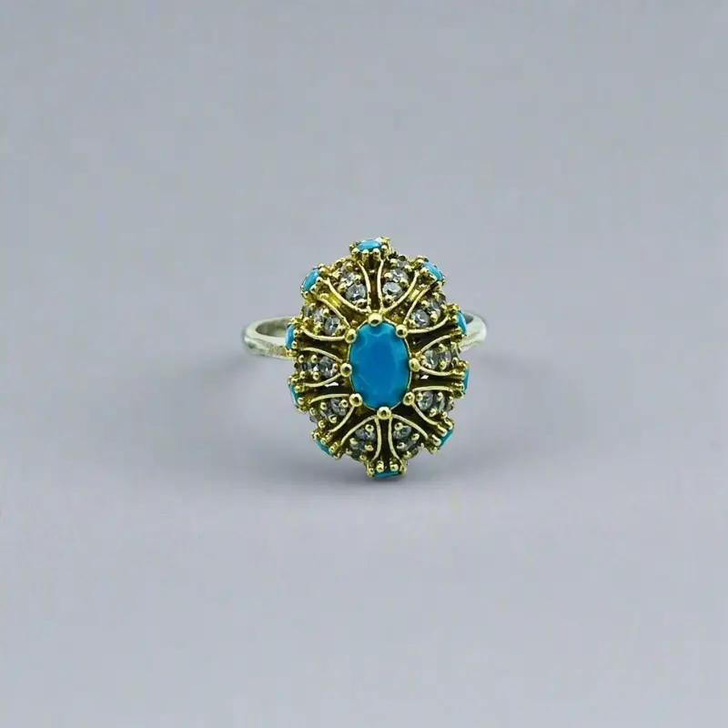 Authentic Turkish Handmade Sterling Silver Turquoise Ottoman Ring for Women