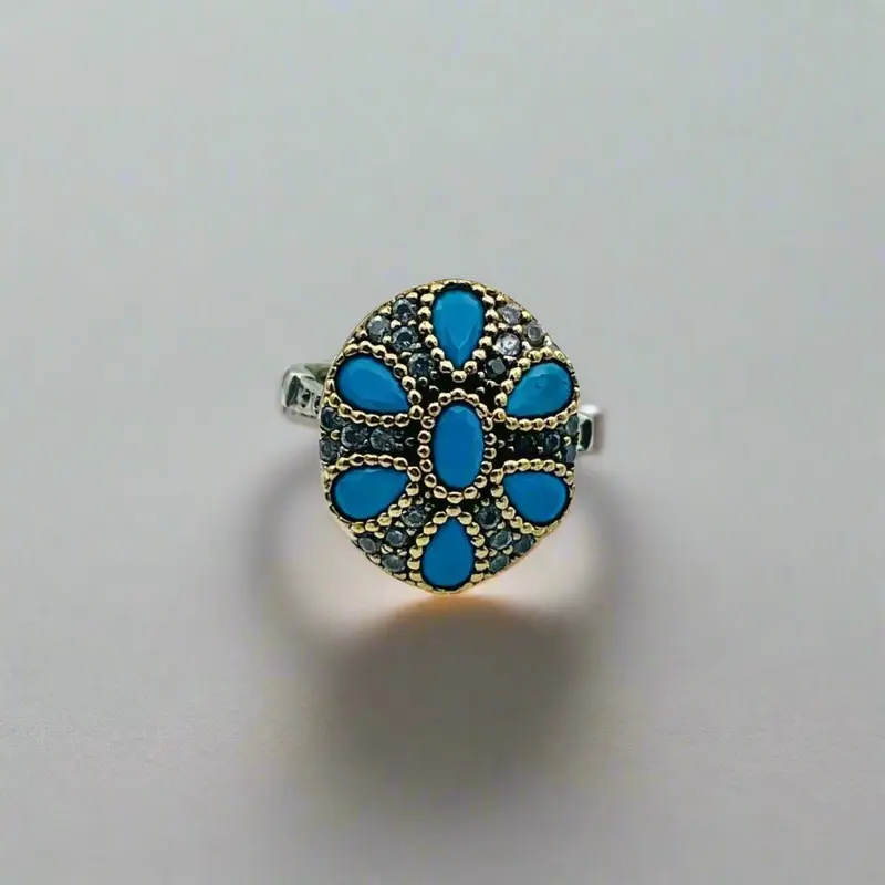 Authentic Turkish Sterling Silver Turquoise Ring | Ottoman Handmade Women's Statement Jewelry