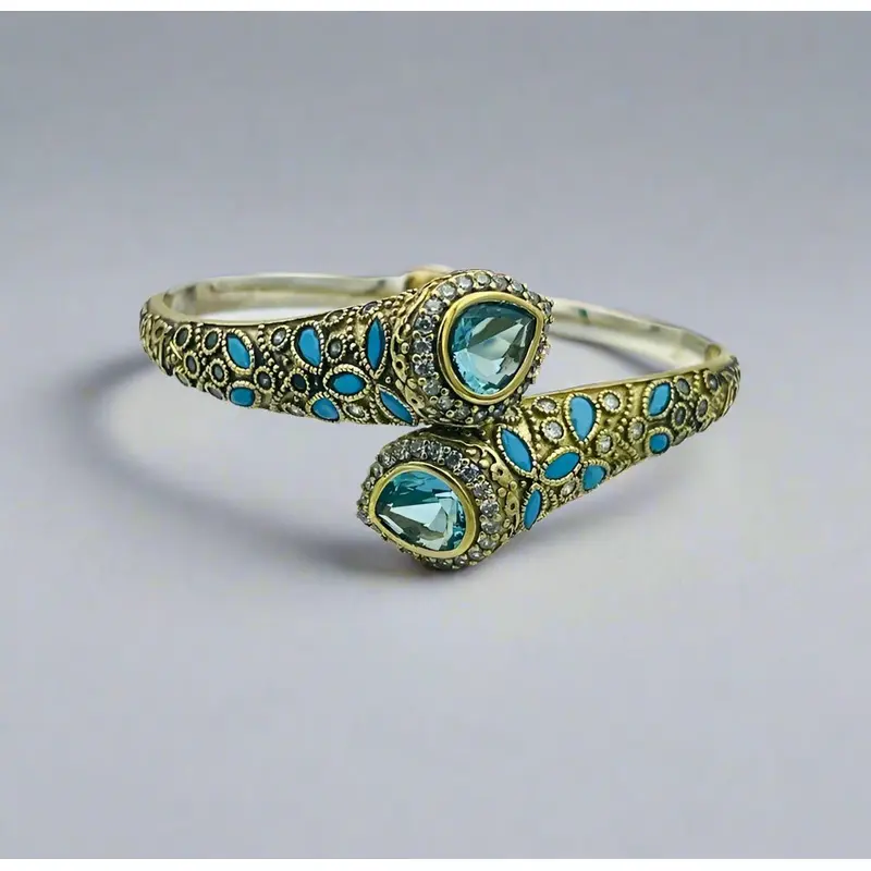 Exquisite Handmade Ottoman Silver Aquamarine Drop Bracelet for Women | Turkish Artisan Jewelry