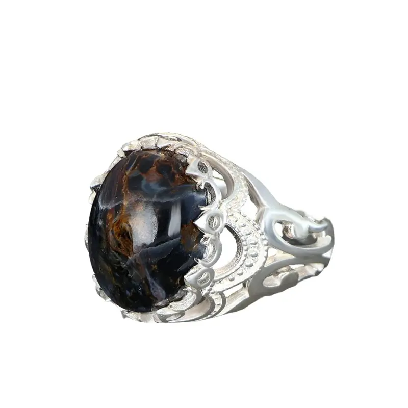 Handcrafted Men's 925 Sterling Silver Pietersite Ring | Unique Gemstone Jewelry Gift