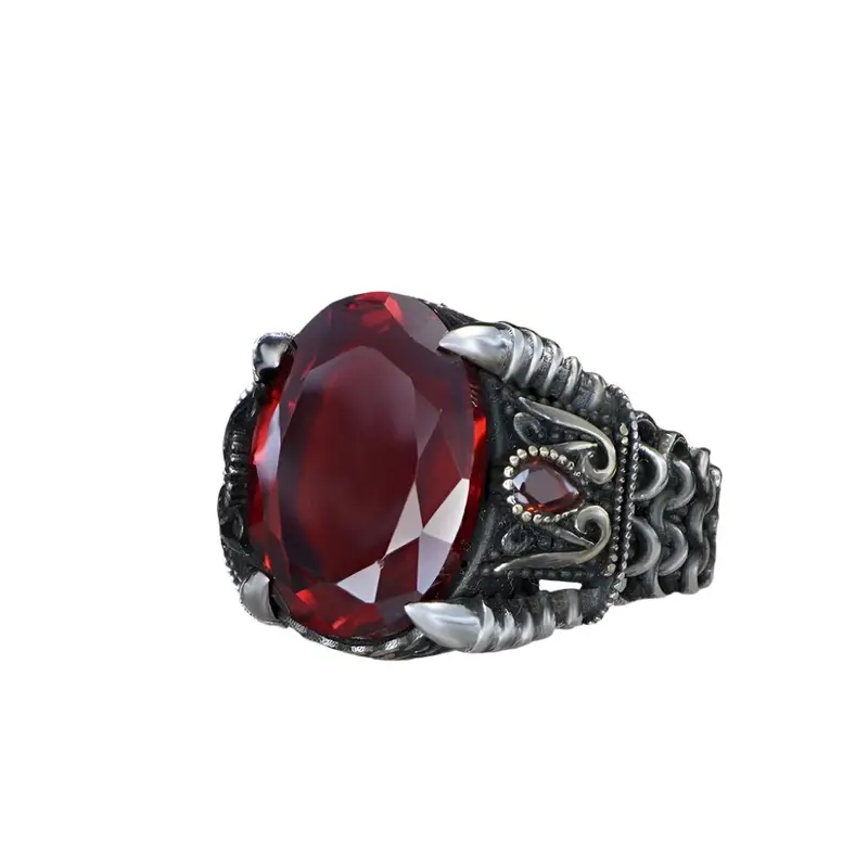 Handcrafted Men's 925 Sterling Silver Ring | Chain Design with Zircon Stone