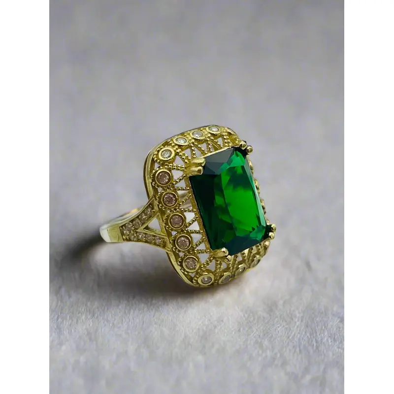 Handmade 925 Sterling Silver Emerald Ring | Vintage Style Women's Jewelry Gift