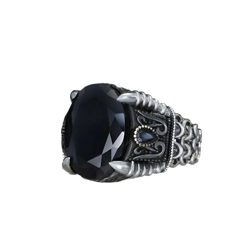 Luxury Handcrafted Men's 925 Sterling Silver Chain Link Ring with Zircon Stone