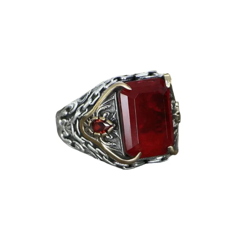 Men's 925 Sterling Silver Chain Design Ring with Zircon Stone Accent - Handcrafted Elegance