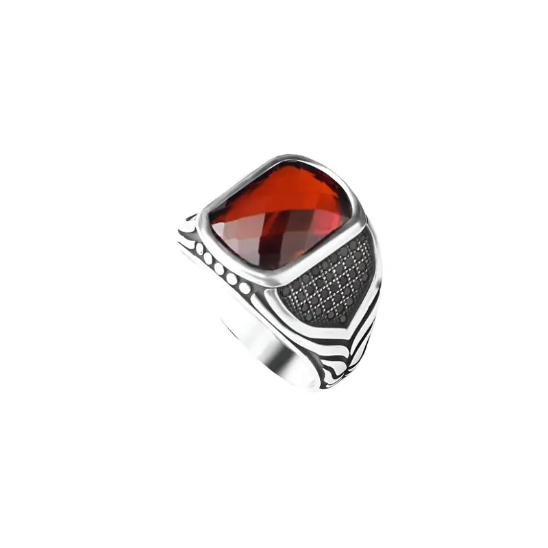 Men's 925 Sterling Silver Ring with Dazzling Zircon Stone  Elegant Gift for Him