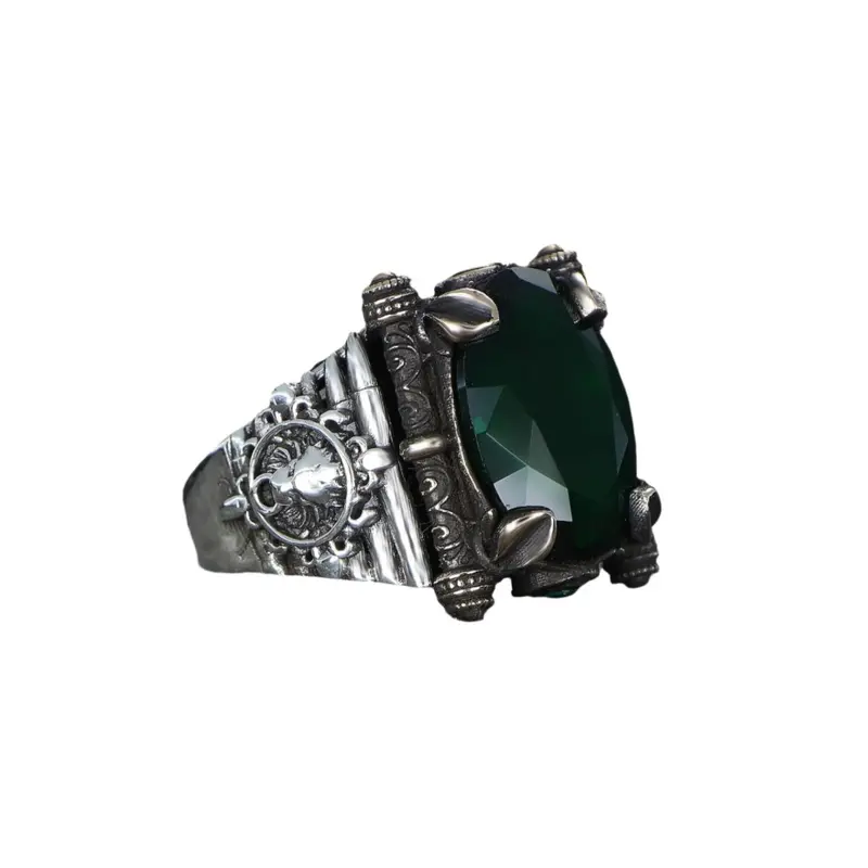 Men's Handcrafted 925 Sterling Silver Ring | Brilliant Green Zircon Stone for Elegant Style