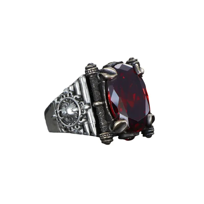 Men's Handcrafted 925 Sterling Silver Ring | Premium Red Zircon Stone Statement Jewelry