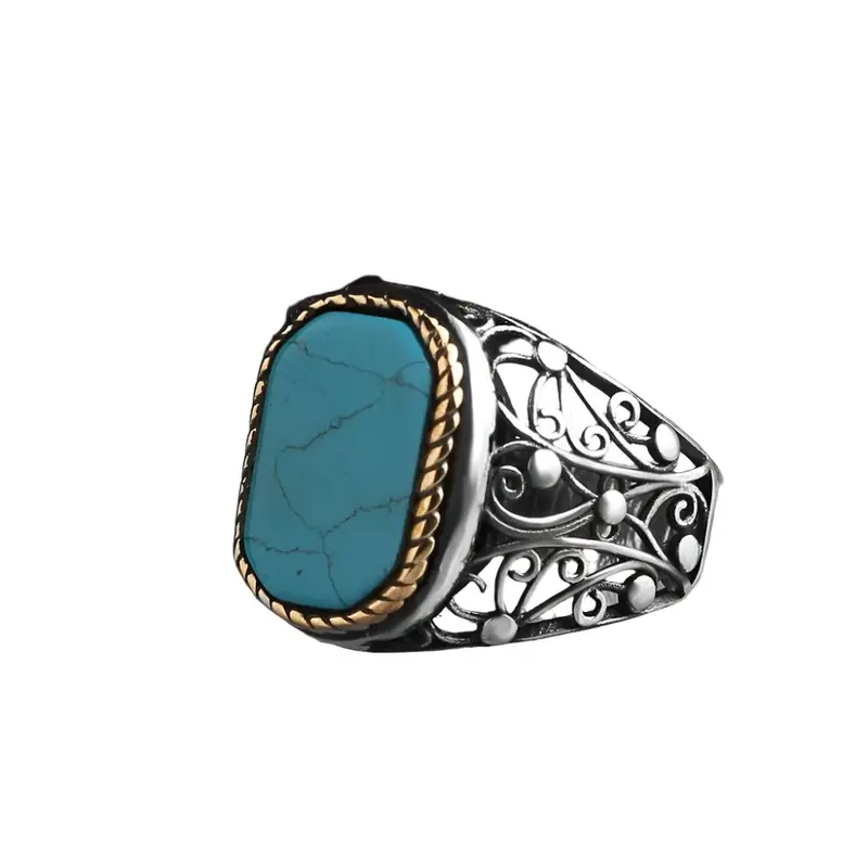 Men's Handcrafted 925 Sterling Silver Ring with Natural Turquoise Stone