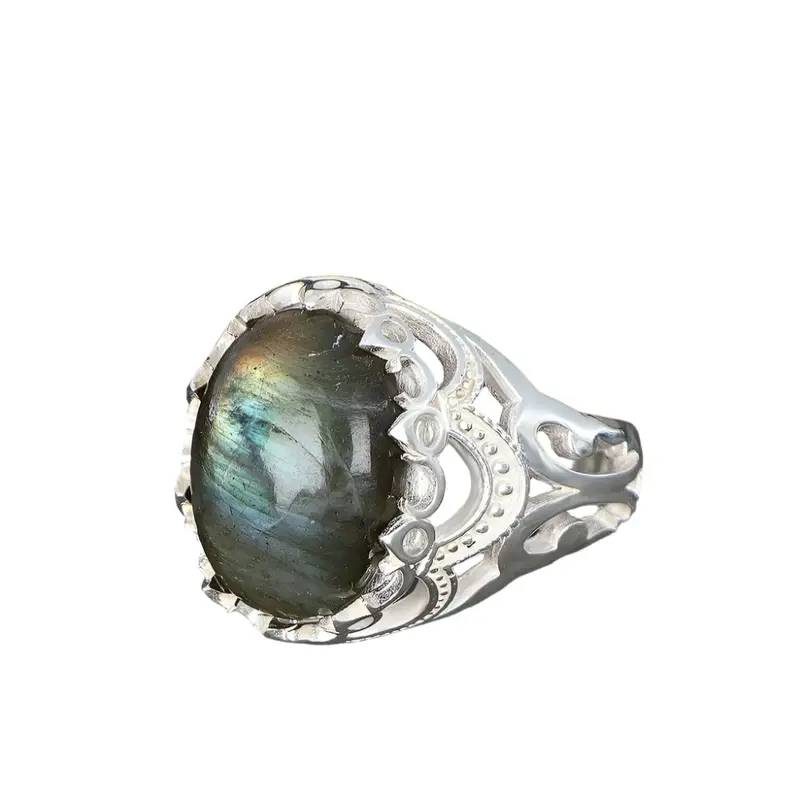 Men's Handcrafted Sterling Silver Labradorite Ring | Sophisticated Statement Piece & Gift