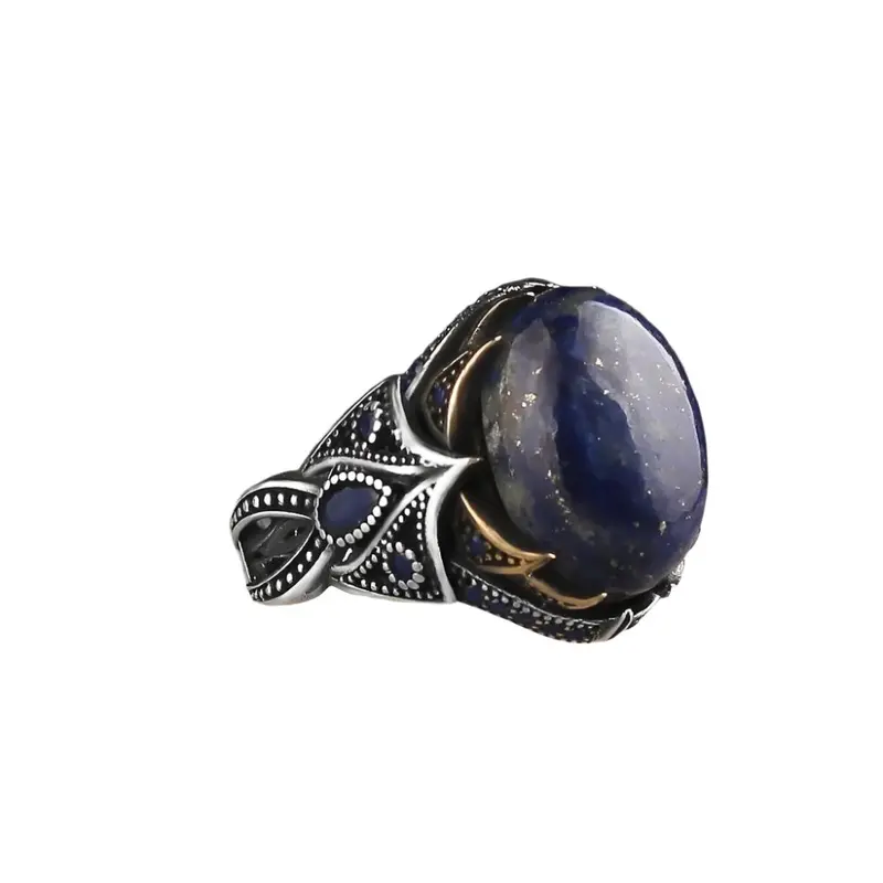 Men's Handcrafted Sterling Silver Ring with Genuine Lapis Stone
