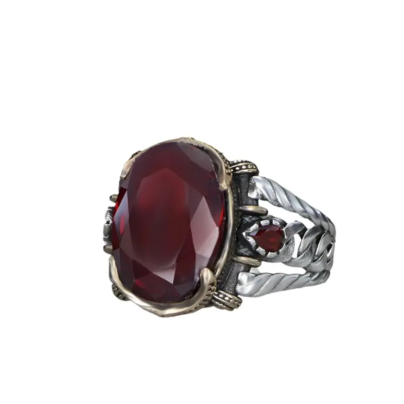 Men's Handcrafted Sterling Silver Zircon Ring | Elegant Chain Design Jewelry for Him