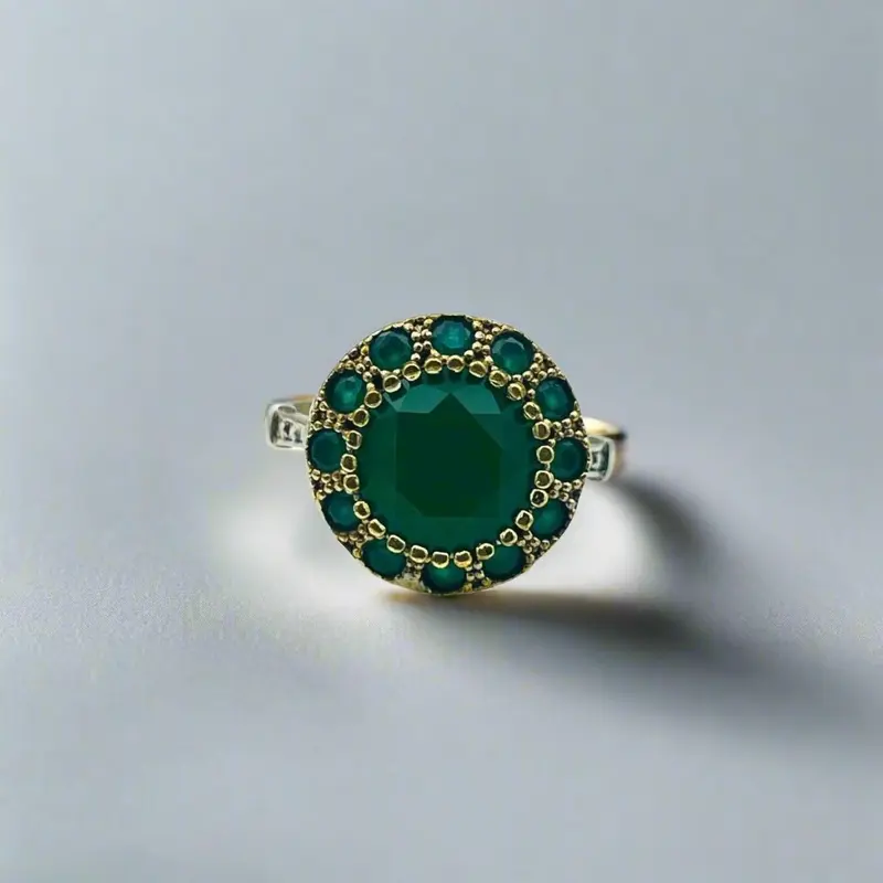 Exquisite Turkish Handmade Emerald Ring | 925 Sterling Silver Floral Design | Ottoman Inspired Women's Jewelry