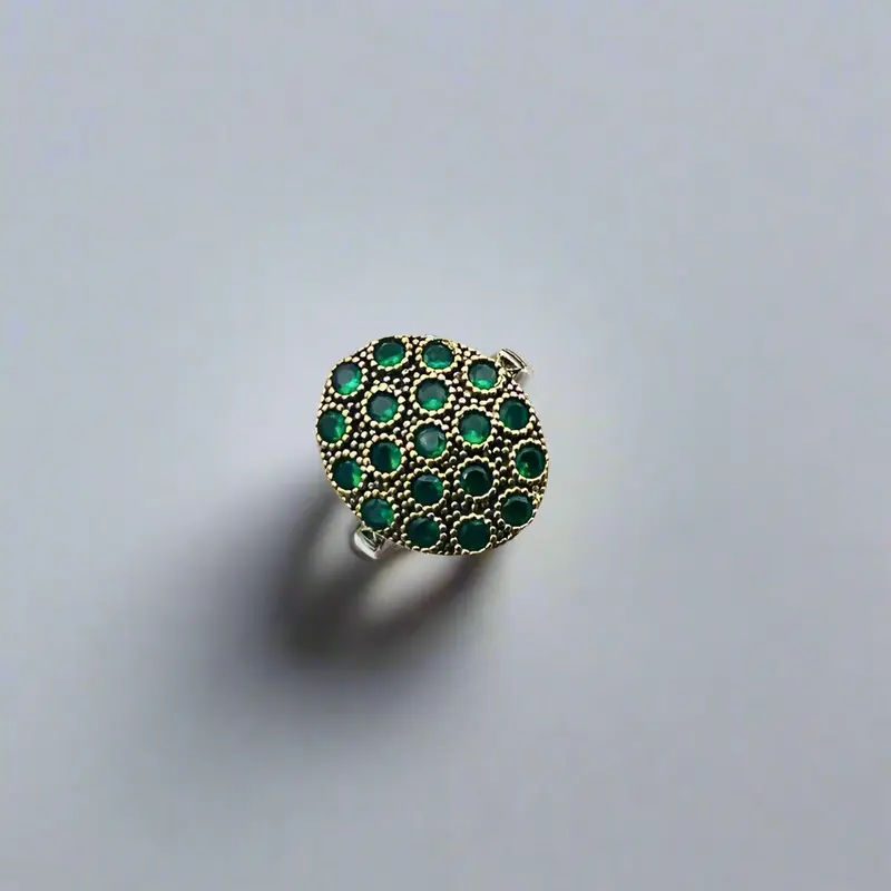 Exquisite Turkish Handmade Emerald Silver Ring | Ottoman Style Statement Jewelry for Women