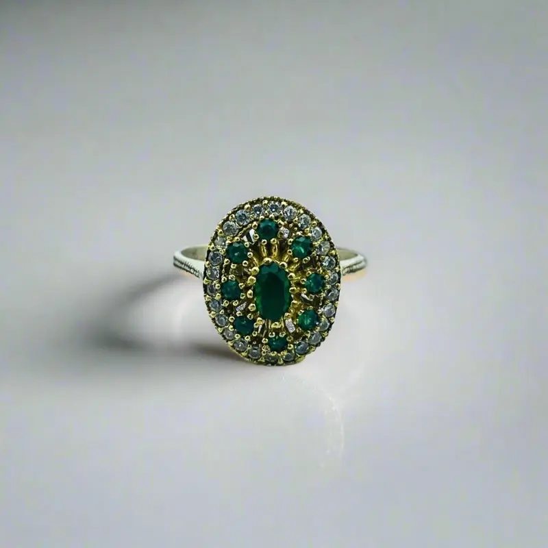 Handmade Ottoman Style Sterling Silver Ring with Emerald | Turkish Artisan Jewelry for Women
