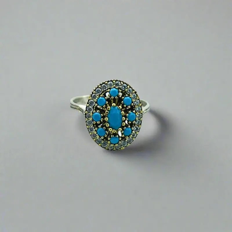 Handmade Turkish Sterling Silver Turquoise Ring - Exquisite Ottoman Style Women's Jewelry