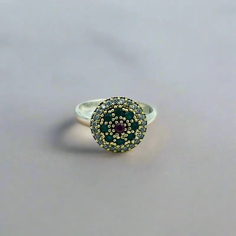 Turkish Handmade Emerald Sterling Silver Ring - Ottoman Style Women's Jewelry