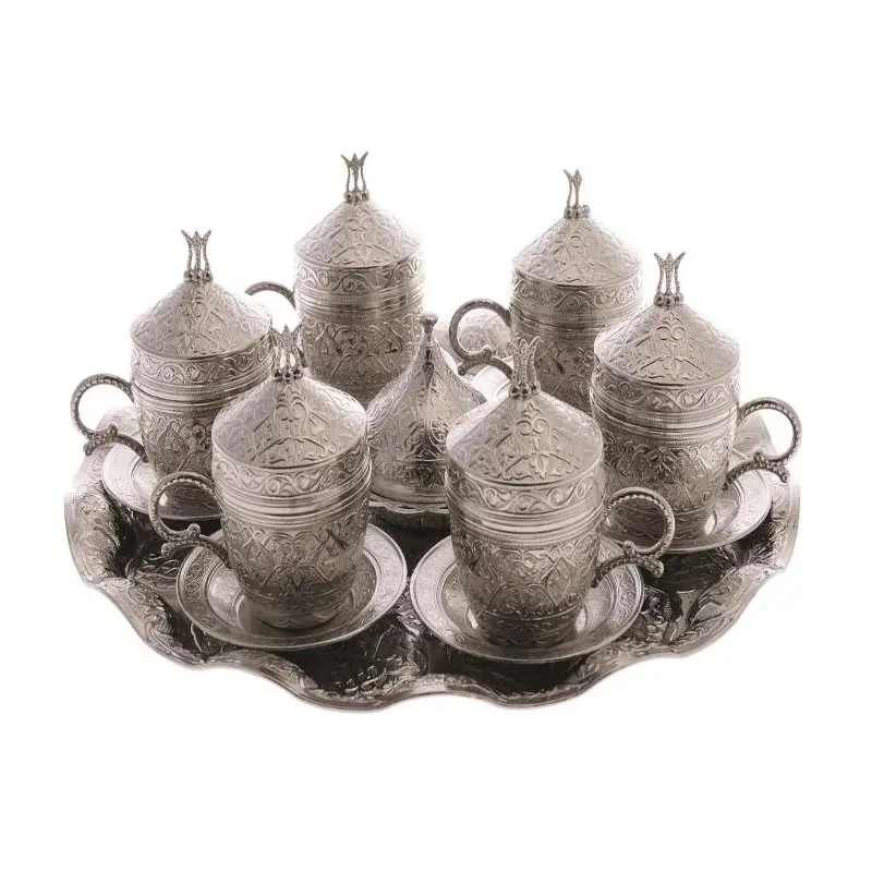 Acar | Silver Coffee Set of Six With Metal Tray And Candy Bown- Acar Design - White