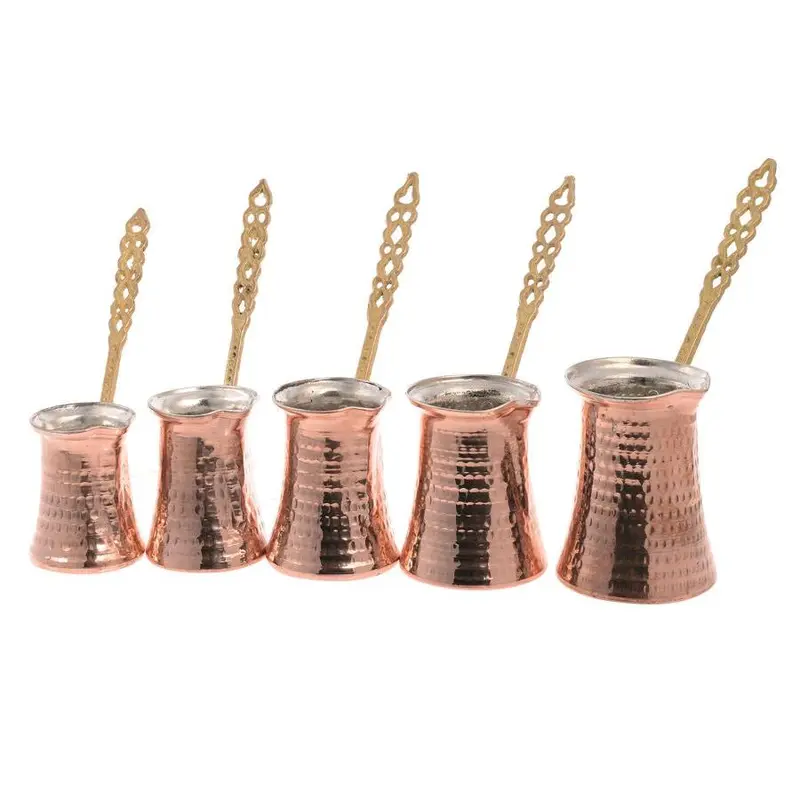 Acar | Turkish Coffee Pot Set of  Five Metal Handle - Copper