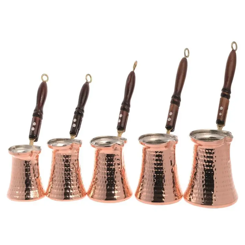 Acar | Turkish Coffee Pot Set of  Five Wooden Handle - Copper