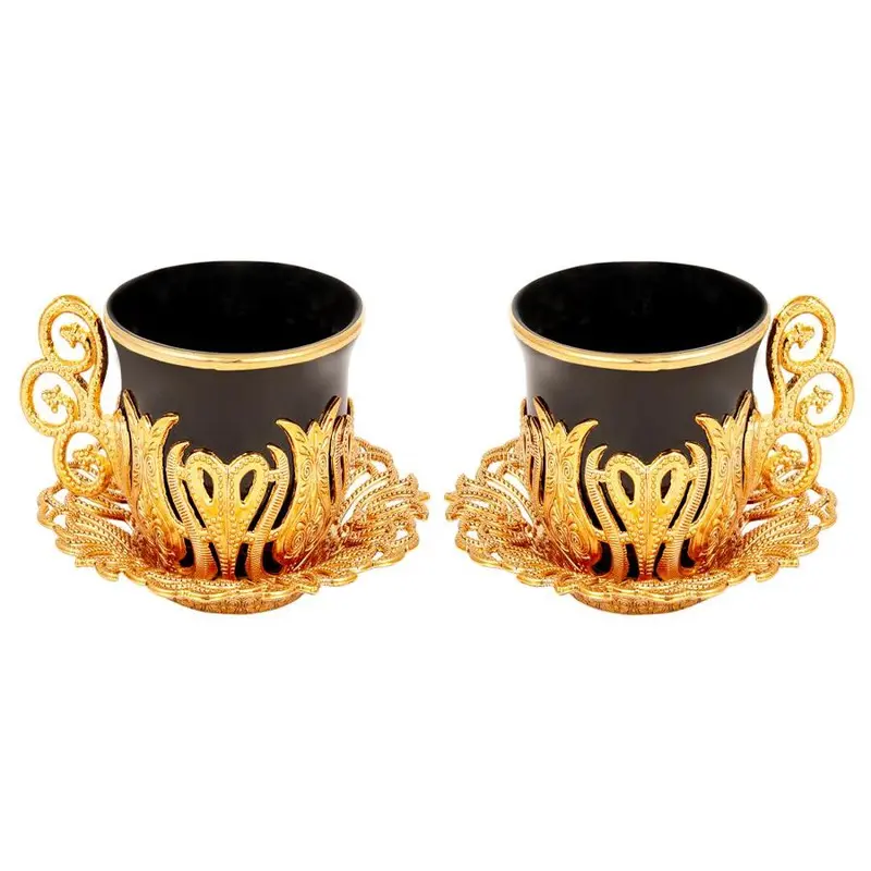 Acar | Turkish Coffee Set of Two - Tulip - Black- Gold