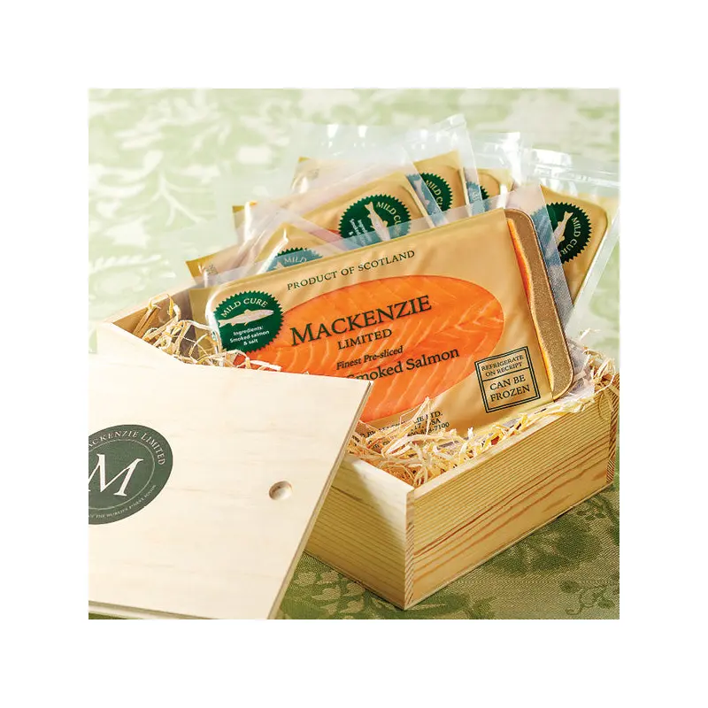 Mackenzie Scottish Smoked Salmon, Six 4 oz. Packs, Wooden Gift Crate