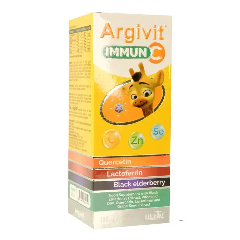 Argivit Immune C Support Syrup with Black Elderberry, Zinc & Quercetin - Delicious Mixed Fruit Liquid Supplement (150ml) - Halal