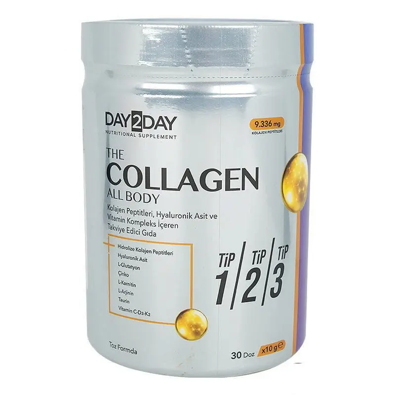 Day2Day The Collagen All Body - Hydrolyzed Multi-Type Collagen Peptides with HA & Vitamins - Halal Bovine Sourced - 300g