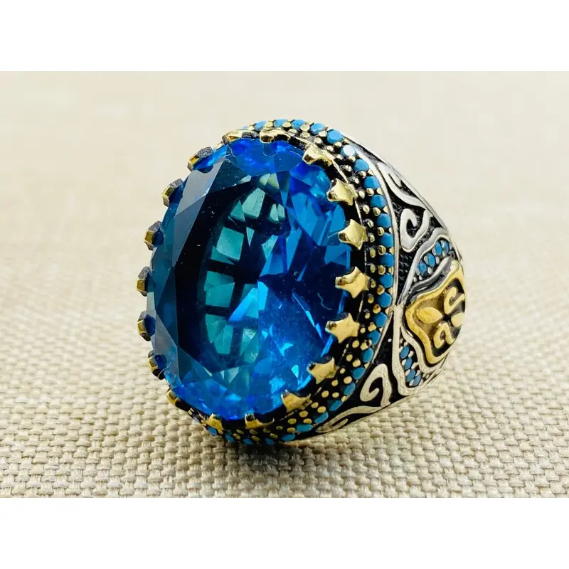 Aquamarine Stone Silver Men's and Women's Ring