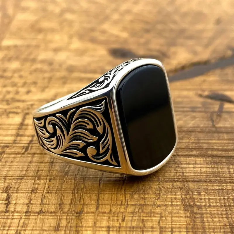Black Onyx Square Ring - Ottoman Jewelry