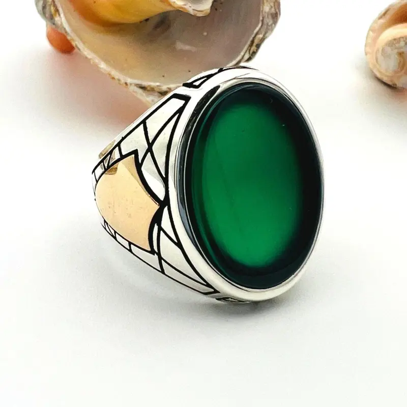 Mens Green Agate Ottoman Ring