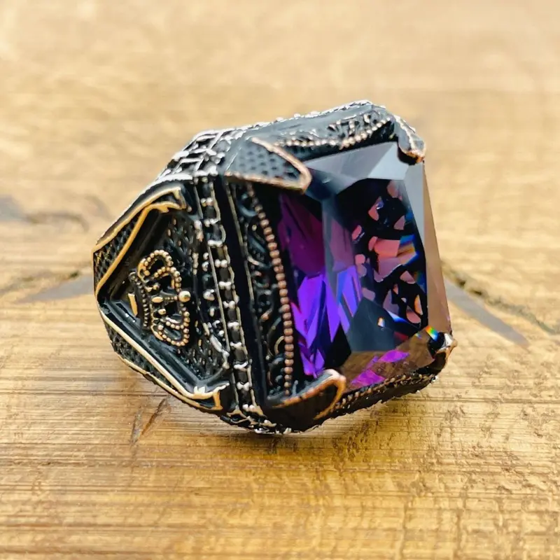 Mens Square Amethyst Ottoman Ring