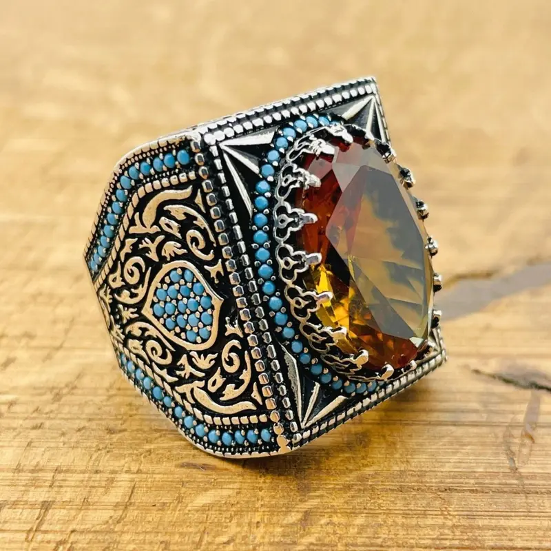 Ottoman Style Handmade Zultanite Men's Ring - Color-Changing Sterling Silver Statement Jewelry