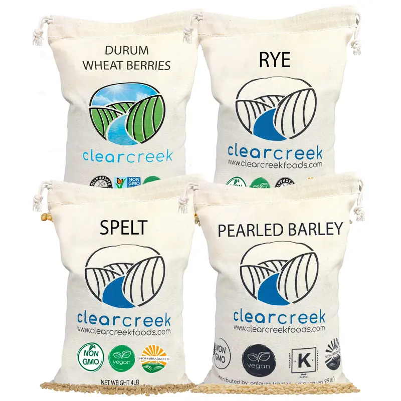 Grain Variety Bundle | Durum, Pearl Barley, Rye and Spelt Berries | 16 lbs (4-4 lb bags)