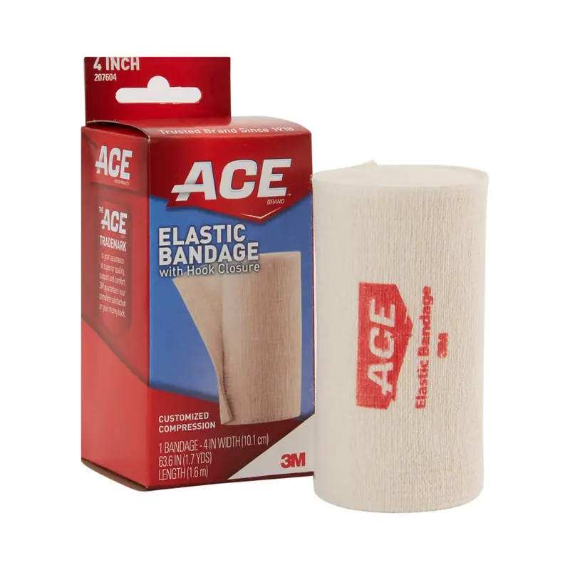 3M Ace Elastic Bandage, Standard Compression, Hook-and-Loop Closure, Tan, 4 inch X 5.3 foot, Non-Sterile