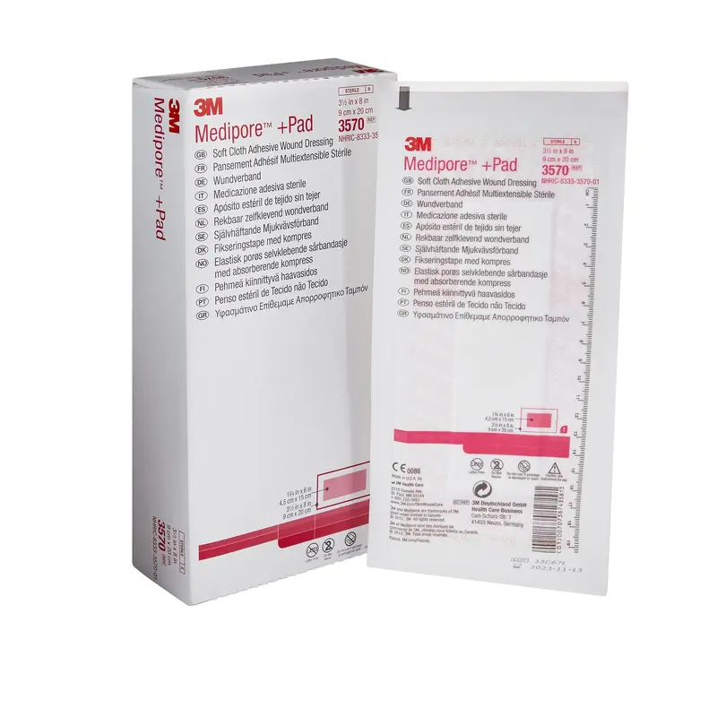 3M Medipore + Pad Soft Cloth Adhesive Dressing, 3 x 8 Inch
