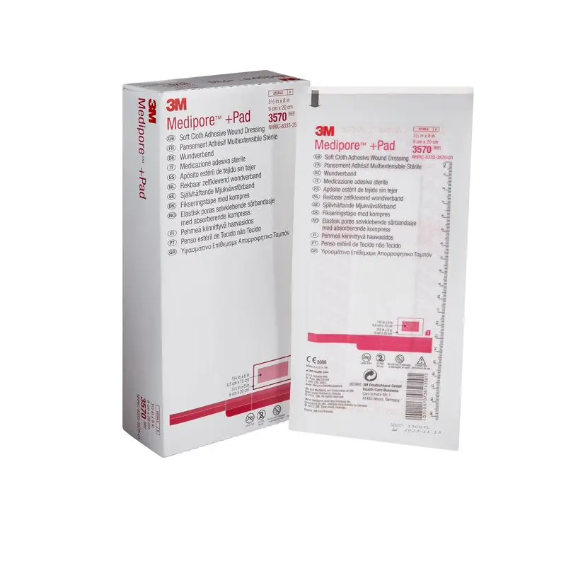 3M Medipore Pad Soft Cloth Adhesive Wound Dressing, Sterile, White, 3 1/2 in x 8 in, Ct/100