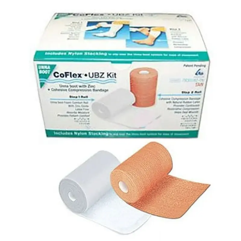Andover Co-Flex Unna Boot Zinc Cohesive Bandage Kit, Two-Layer Compression with Medicated Foam, 25 to 30 mmHg, 3" x 7yd, Tan/White
