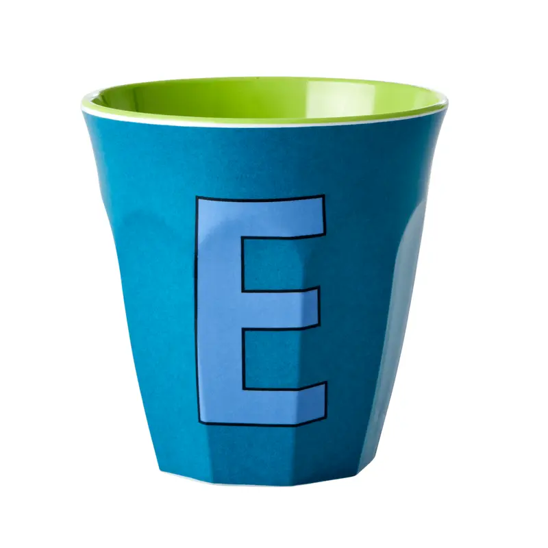 Melamine Cup - Medium with Alphabet in Bluish Colors | Letter E