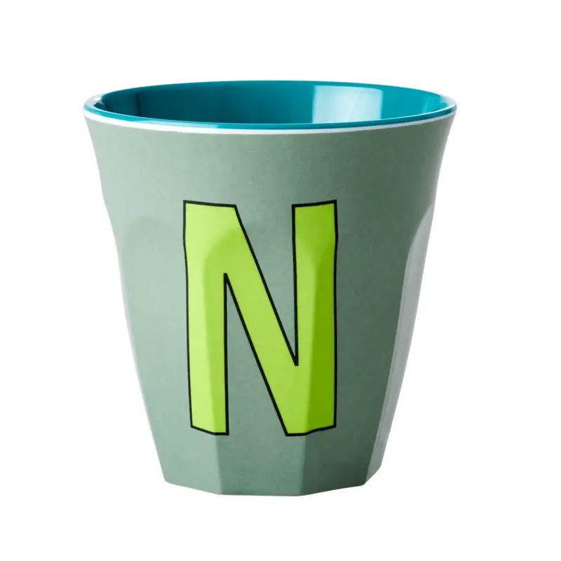 Melamine Cup - Medium with Alphabet in Bluish Colors | Letter N