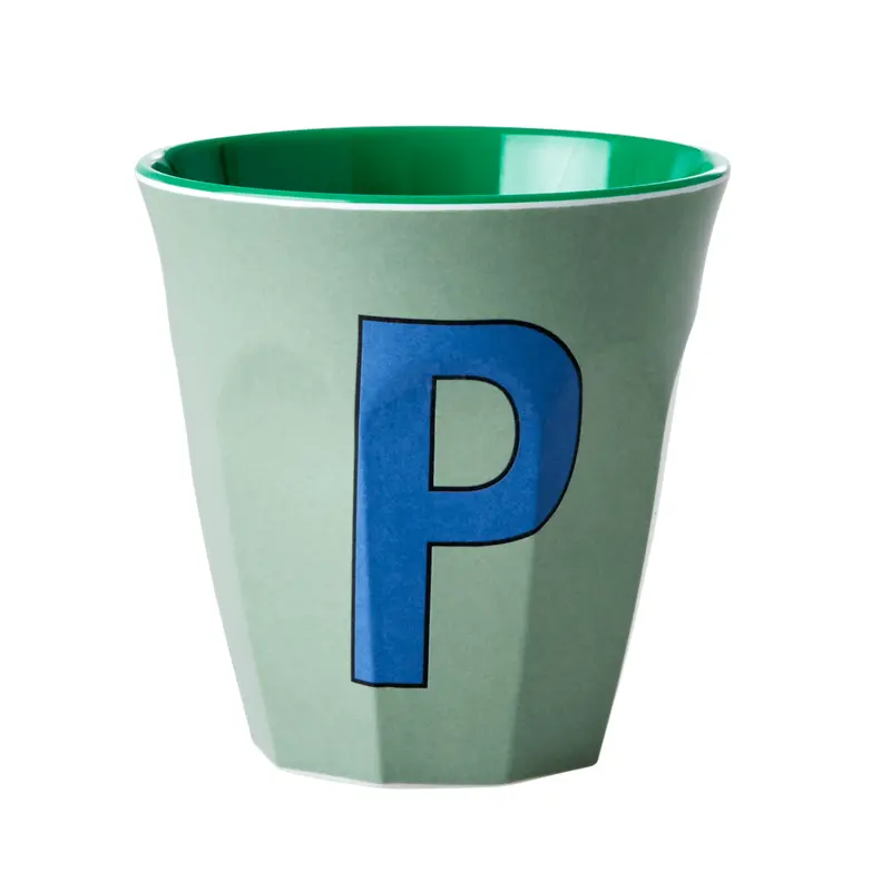 Melamine Cup - Medium with Alphabet in Bluish Colors | Letter P