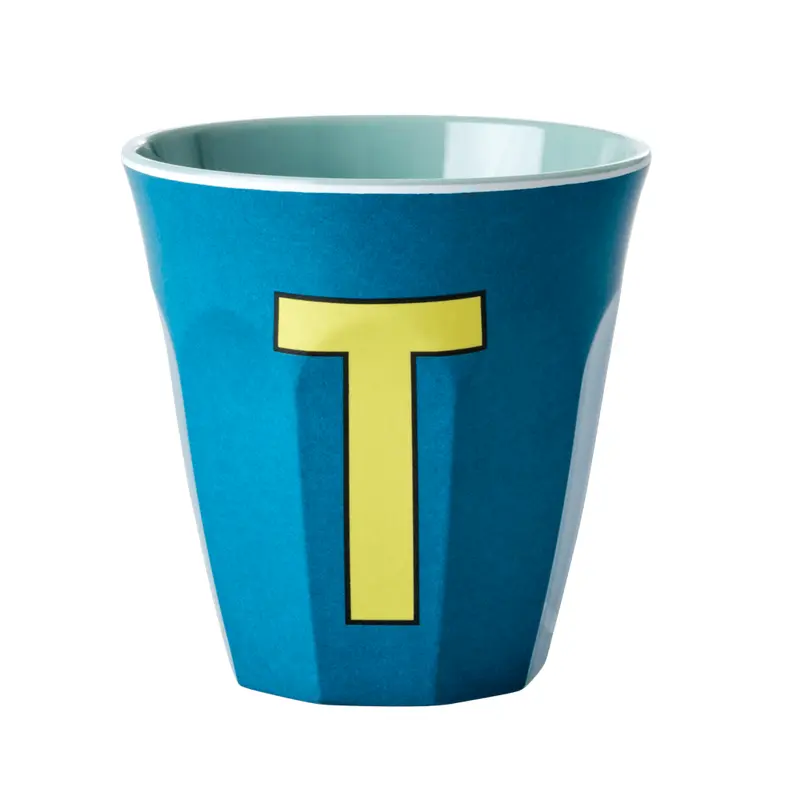 Melamine Cup - Medium with Alphabet in Bluish Colors | Letter T