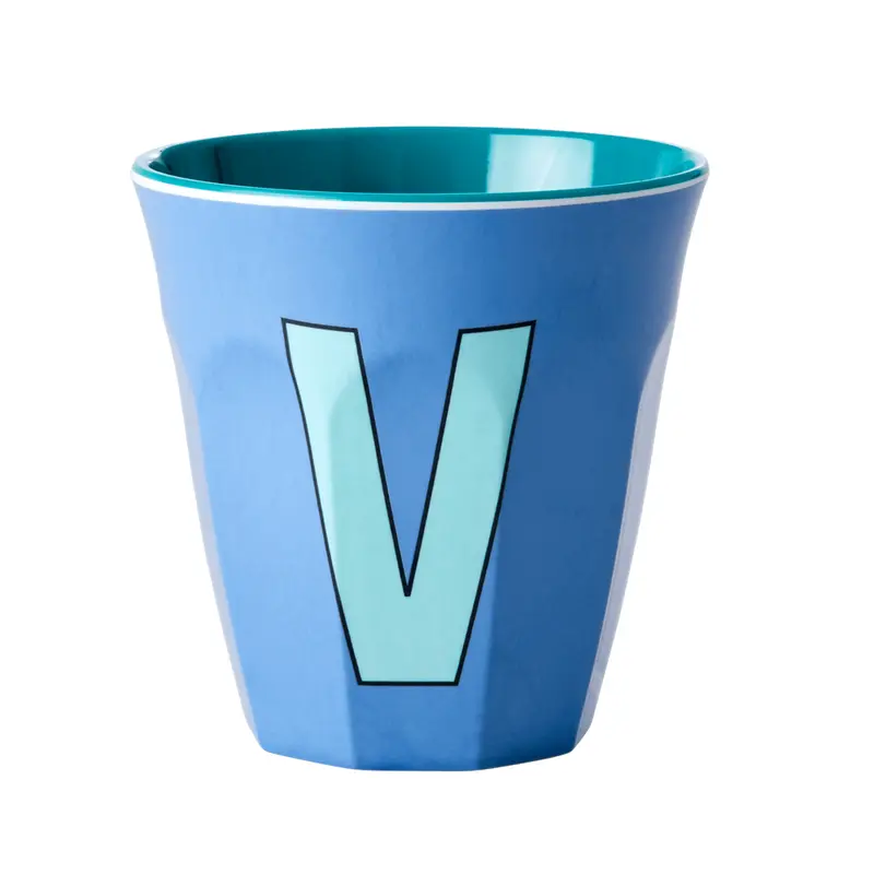 Melamine Cup - Medium with Alphabet in Bluish Colors | Letter V
