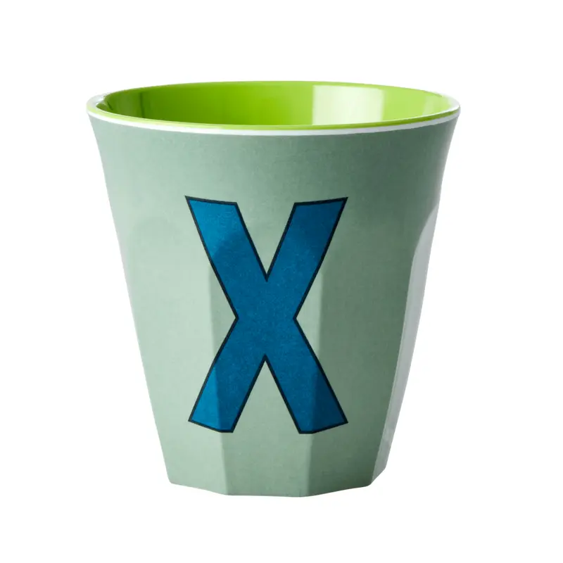 Melamine Cup - Medium with Alphabet in Bluish Colors | Letter X