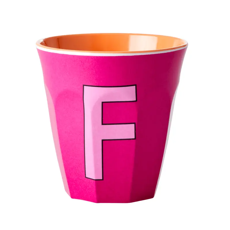 Melamine Cup - Medium with Alphabet in Pinkish Colors | Letter F