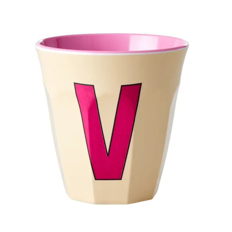 Melamine Cup - Medium with Alphabet in Pinkish Colors | Letter V