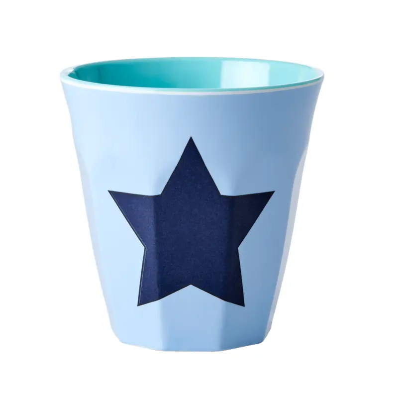 Set of 2 Medium Melamine Cups | Star in Soft Blue Print